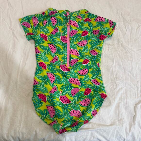 Cat & Jack Green and Pink Tropical Rashguard L  (10/12) - Picture 9 of 9